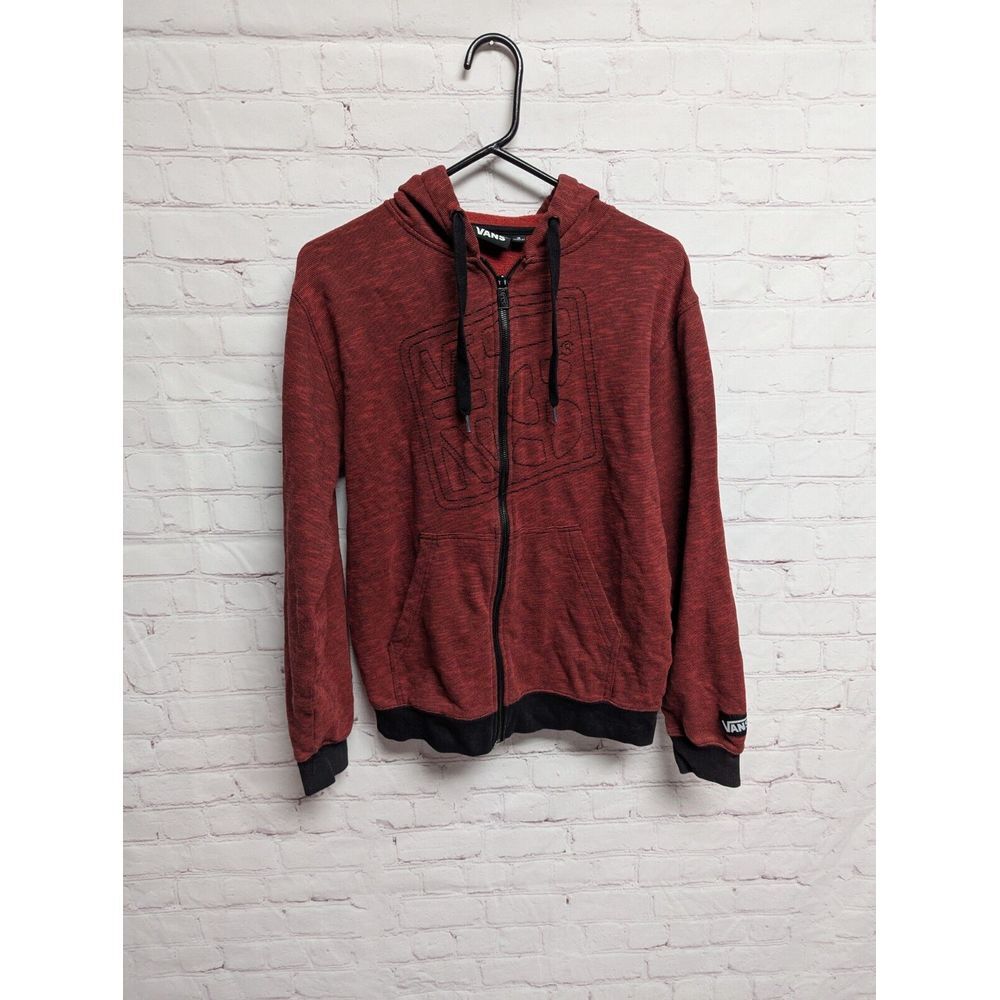 VANS Full Zip Hoodie Red Cotton Blend Skate Board Needle work Small EUC 1093